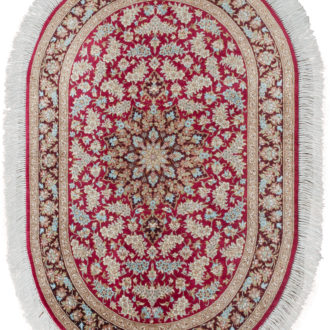 Ковёр ручной работы (Иран), шёлк QUM MM IR (MOURO INTERTRADE)  - 75x115x3 (QUM_IR_13-20-IR RAZAVI(Oval))