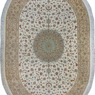 Ковёр ручной работы (Иран), шёлк QUM MM IR (MOURO INTERTRADE)  - 197x300x3 (QUM_IR_13-27-IR(Oval))