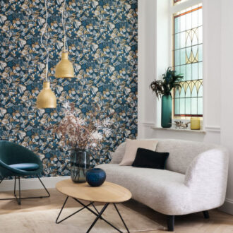 Обои - Casadeco - 1930 - 1930 tulipe - Bleu / cuivre (арт. 85716414)