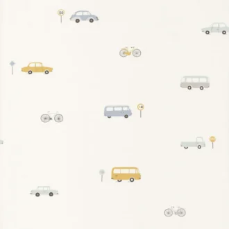 Обои - Casadeco - HAPPY DREAMS - Vintage cars - Bleu/jaune (арт. 82776216)