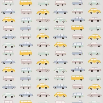 Обои - Casadeco - HAPPY DREAMS - Happy dreams all over vintage cars - Bleu/jaune (арт. 82766214)