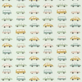 Обои - Casadeco - HAPPY DREAMS - Happy dreams all over vintage cars - Menthe/vert (арт. 82767315)