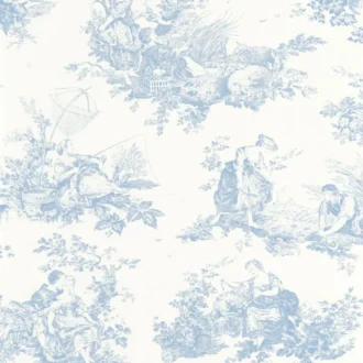 Обои - Casadeco - LES BELLES TOILES DE JOUY - Scene d'été - Bleu porcelaine (арт. 87916217)