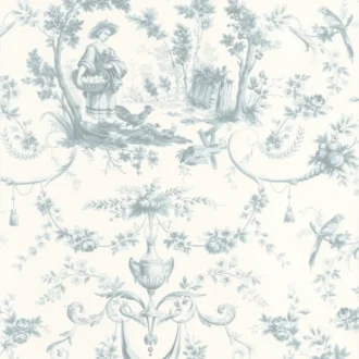 Обои - Casadeco - LES BELLES TOILES DE JOUY - L'orangerie - Bleu grise (арт. 87976322)