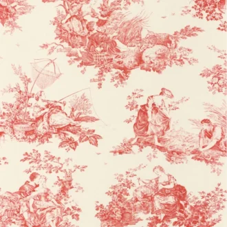 Обои - Casadeco - LES BELLES TOILES DE JOUY - Scene d'été - Rouge carmin (арт. 87918201)