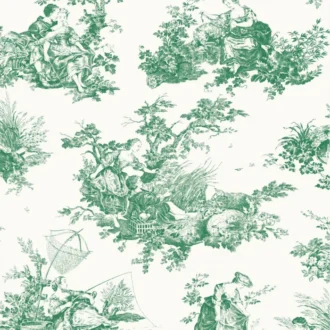 Обои - Casadeco - LES BELLES TOILES DE JOUY - Scene d'été - Vert empire (арт. 87917710)
